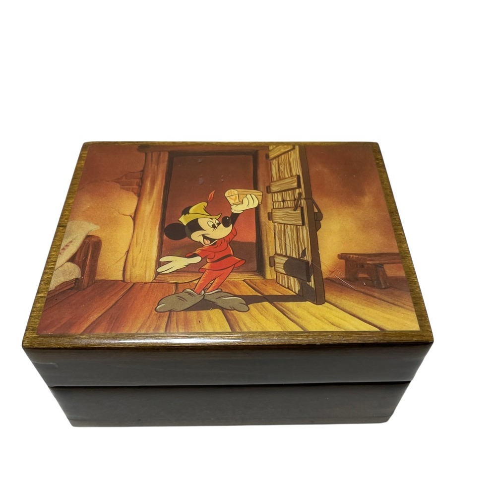 Disney Reuge American Wood Music Box Mickey Mouse‎ Vintage *works* 1970's
